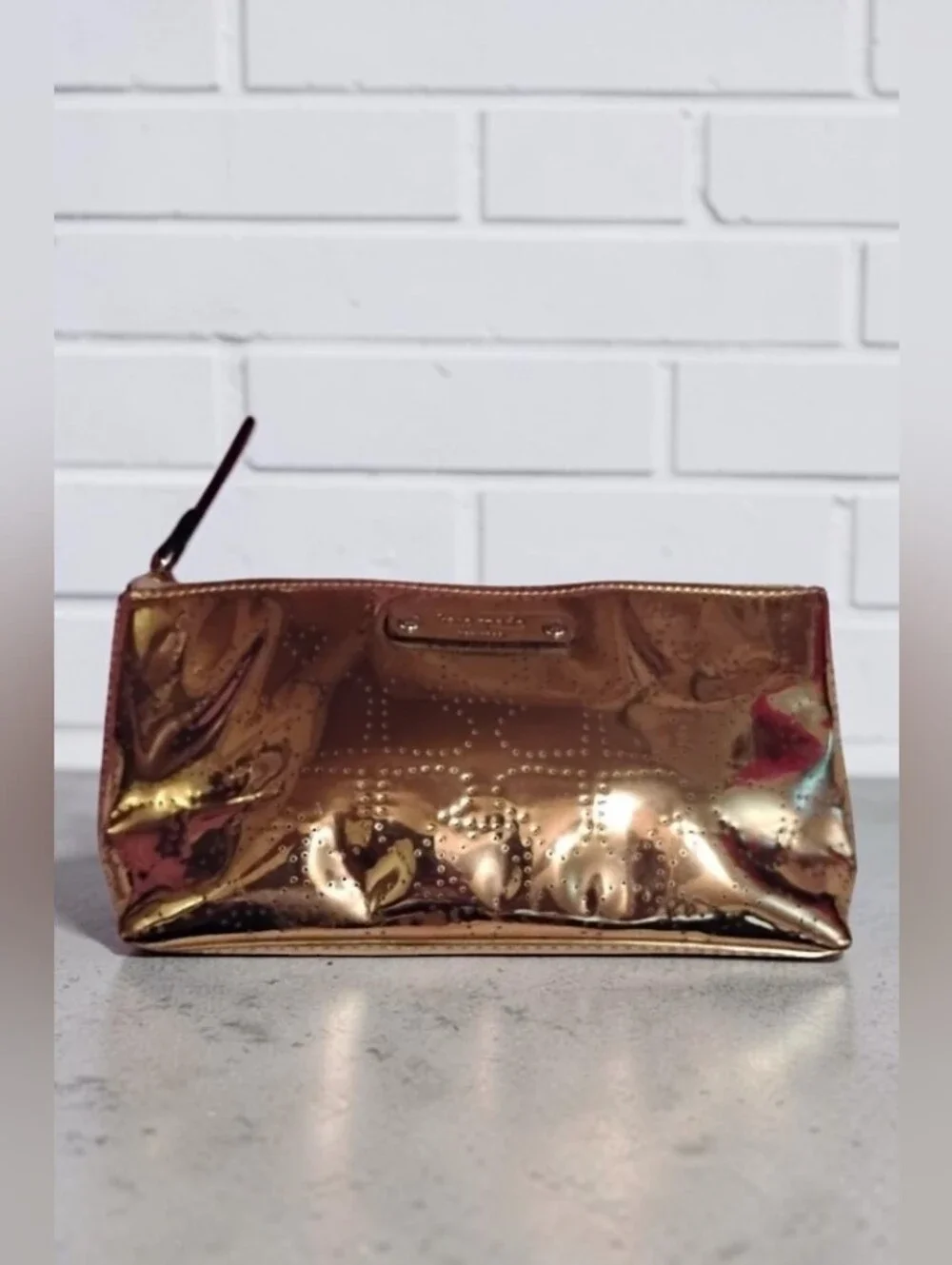 Kate Spade Little Shiloh Metro Spade Gold Shimmer Cosmetic Bag EUC